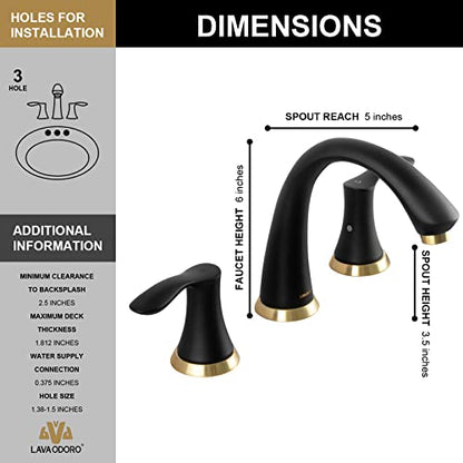 Bathroom Faucet for Sink 3 Hole, Black and Gold, BF405-GB | 8 inch Widespread Bathroom Faucet 2 Handle Bathroom Sink Faucet for Vanity with Drain Assembly Supply line, Black and Gold - color: Brushed Gold/Matte Black