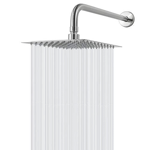 NearMoon Square Rain Shower Head With Extension Arm, Large Stainless Steel Rainfall Shower-Waterfall Full Body Coverage (8 Inch, Nickel) - color: Nickel, size: 8 Inch