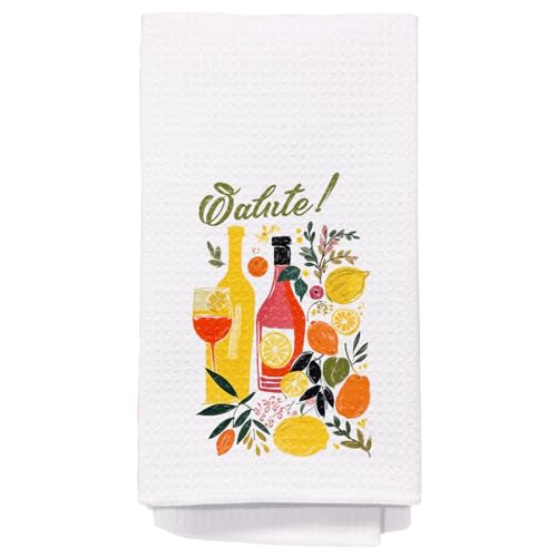 Italian Salute Cheers Wine Kitchen Towels, Gifts for Alcohol Lovers Dish Tea Bar Towels for Kitchen Bar Cart Pub, Colorful Fruits Italy Wine Decorative Hand Towels, 16x24 Inch - color: Italian Salute Cheers Wine