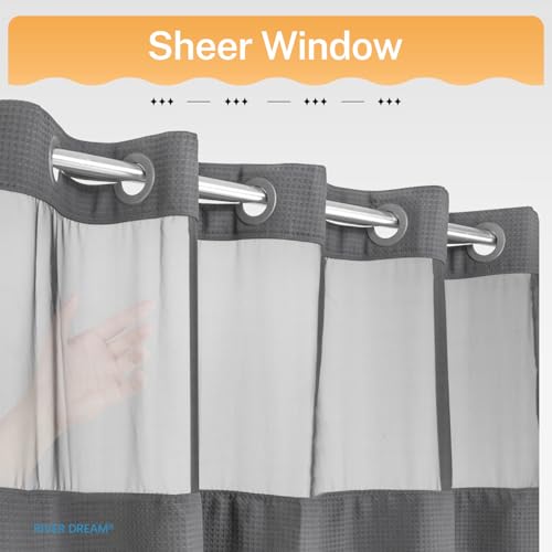 River Dream Stall Heavyweight No Hooks Required Dotted Waffle Weave Shower Curtain with Snap in Liner - 36W x 74H,Hotel Grade,Spa Like Bath Curtain,Gray - color: Grey, size: 36"W x 74"L (Pack of 1)