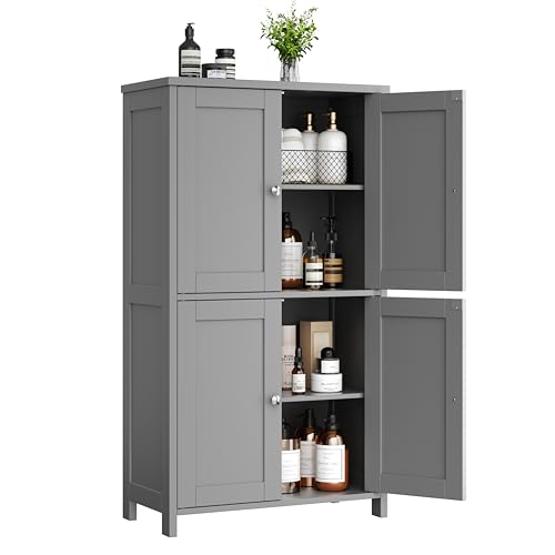 Shintenchi Bathroom Storage Cabinet with Doors and Shelves, Floor Cabinets for Washroom Furniture, Laundry Room, Organization with Adjustable Shelf, Gray - color: Grey