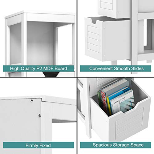Tangkula Bathroom Floor Cabinet, Narrow Wooden Storage Cabinet w/2 Switchable Drawers, Freestanding Small Cabinet for Small Spaces, 12 x 12 35 Inch (White) - color: White