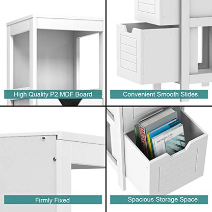 Tangkula Bathroom Floor Cabinet, Narrow Wooden Storage Cabinet w/2 Switchable Drawers, Freestanding Small Cabinet for Small Spaces, 12 x 12 35 Inch (White) - color: White
