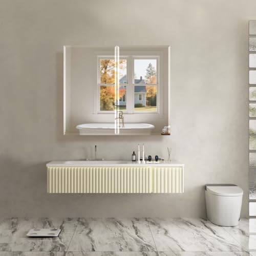 Medicine Cabinet with Mirror, 32x26 Inch Bathroom Mirrored Cabinet with Double Doors, Extra Storage Space, Bevel Mirror Wall Cabinet, Recessed or Surface Mount - style: CS5004A-3226