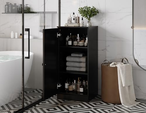 100% Solid Wood 16.5" Small Bathroom Cabinet, Shaker Wood Door, Black - color: Black, style: Shaker Door