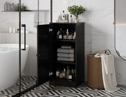 100% Solid Wood 16.5" Small Bathroom Cabinet, Shaker Wood Door, Black - color: Black, style: Shaker Door