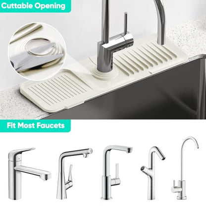 17.7inch Faucet Mat for Kitchen Sink [5°Slope Fast Self-draining] Faucet Mat Kitchen Sink Splash Guard Silicone Sink Splash Guard Kitchen Sink Area Tidy Splash Faucet Guard Draining Mat-Beige - color: Beige, size: 17.7" x 5.5"