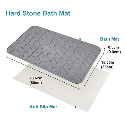 JUERLEN 2 Pack Diatomaceous Earth Shower Mat, Stone Bath Mat, Nonslip Super Absorbent Fast-Drying Hard Bath Mat for Bathroom Shower Floor, 24 x 16 inch, Grey Arrow Design - color: Dark Grey