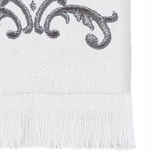 Avanti Monogram Fingertip Towel, T-Scroll, White/Pewter