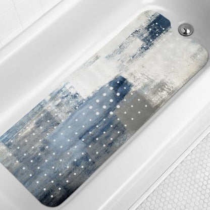 LNOND Blue Bathtub Mat Non Slip, 40 X 16 Inch Tub Mat for Bathroom, Abstract Art Bath Tub Shower Mat with Drain Holes and Suction Cups - color: Blue
