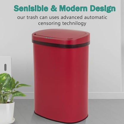 PayLessHere 13 Gallon Kitchen Trash Can Automatic Garbage Can with Lid 50 Liter Touch Free High-Capacity Brushed Stainless Steel Waste Bin for Bathroom Bedroom Home Office (Red) - color: Red