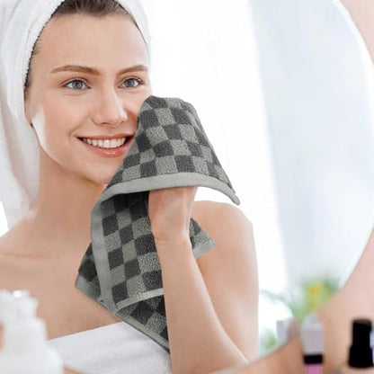Super Soft Wash Cloths(Grey Checkered), 12 Pack Washcloths Facecloth | Cotton Face Towels Set for Body Showering 13x13 Inches, Gifts - color: Grey
