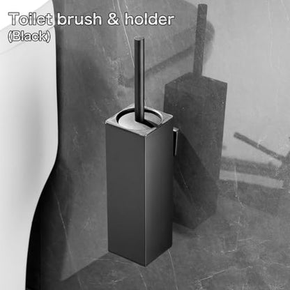 Black Square Wall-Mounted Toilet Brush Holder, Drill-Mounted | Clean the dense brush head, splash guard, and removable inner bucket. Looking for a square stainless steel toilet brush. - color: Black