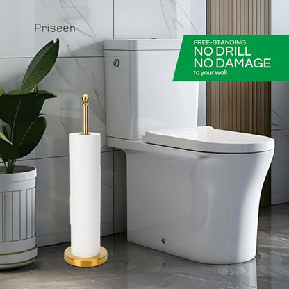 Toilet Paper Holder Stand Storage 5 Paper Rolls, Gold Freestanding TP Roll Holder, Stainless Steel (Gold)