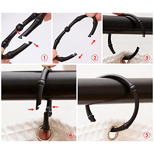 Rust-Proof Zinc Shower Curtain Hooks with Clasp Closure, Shower Hooks Hangers for Bathroom, Kitchen Utensils, Curtains, Clothing, Towels etc - Set of 12, Matt Black - color: Black