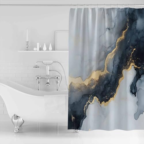 Waterproof Fabric Shower Curtain Black Grey Marble Texture Abstract Art Shower Curtains for Bathroom, Quick-Drying, Machine Washable 36x72 Inch - color: Black Gray Gold, size: 36"W x 72"L (Pack of 1)