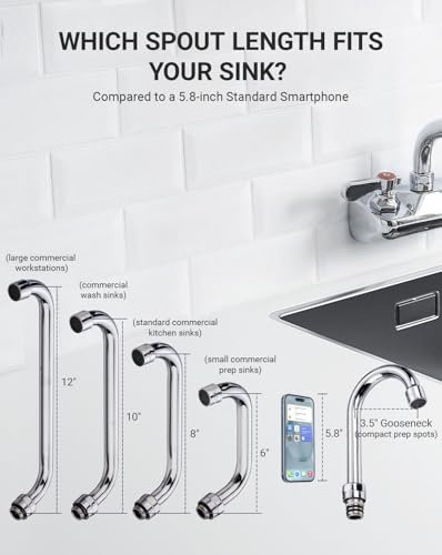 Commercial Sink Faucet - Leak Free Brass 4 Inch Wall Mount 2 Hole, 6" Swivel Spout 3 Compartment Sink Faucet for Restaurant/Industrial/Kitchen/Laundry/Bar - size: 4" Center 6" Swivel Spout