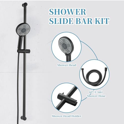 OFFO 6-Spray High Pressure Handheld Shower Head Combo with Adjustable 40 in Slide Bar and 60 in Stainless Steel Hose, Matte Black - color: Matte Black, style: 40" Slide Bar & 60" Hose
