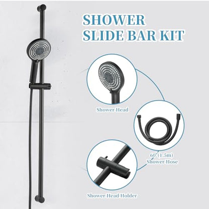 OFFO 6-Spray High Pressure Handheld Shower Head Combo with Adjustable 40 in Slide Bar and 60 in Stainless Steel Hose, Matte Black - color: Matte Black, style: 40" Slide Bar & 60" Hose
