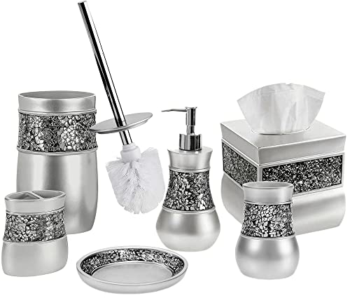 Creative Scents Crackled Glass Toilet Brush with Holder - Silver Toilet Bowl Cleaner Brush and Holder - Good Grip, Deep Cleaning, Decorative Design Compact Toilet Bowl Scrubber - style: Toilet Brush