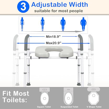Raised Toilet Seat with Handles, Adjustable Width & Height Commode Chair for Toilet with Arms, 400 lbs Toilet Seat Risers for Seniors, Disabled and Pregnant, Fit Any Toliet