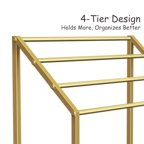 4-Tier Extra Wide Freestanding Towel Rack, Heavy-Duty Metal Towel Drying Stand for Bathroom, Poolside & Spa (Matte Gold, 27.6" Wide) - color: Matte Gold