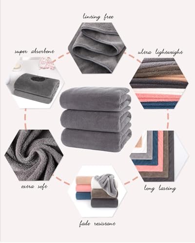 Lumimi Towels 3 Piece Very Soft Microfiber Bath Sheet Towel Set Super Absorbent Light Quick Dry and Durable, 55" L x 27" W, 3 Pack Dark Grey - color: Dark Grey, size: 3 Bath Towels