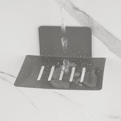 Soap Dishes for Bathroom, Bar Soap Holder with Self Draining Tray, Soap Tray for Shower Wall, 4 Slot Self-Adhesive Soap Container (Gun Grey) - color: Grey 1pack