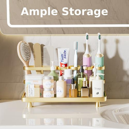 YOOLENS Electric Toothbrush Holder for Bathroom Countertop 5 Metal Slots Toothpaste Razor Mouthwash Organizer, Gold - color: Gold
