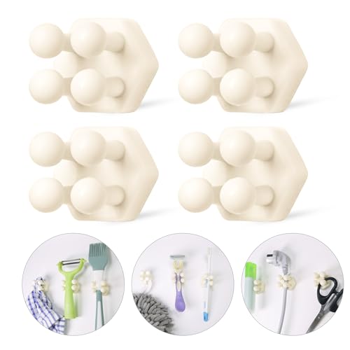 Silicone Toothbrush Holders for Bathroom - Adhesive Shower Toothbrush Holder Wall Mounted, Multi-Function Hook Waterproof Razor Holder Single Hook, Utility Plug Holder for Kitchen Living Room Office - color: Cream