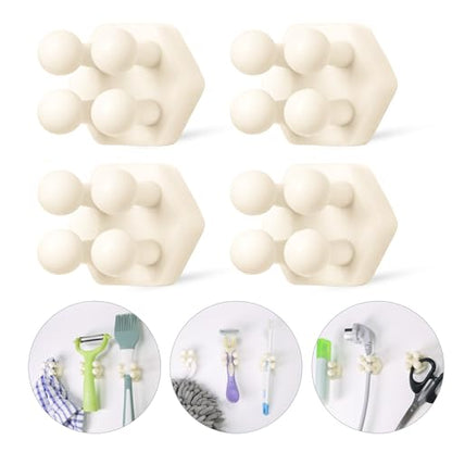 Silicone Toothbrush Holders for Bathroom - Adhesive Shower Toothbrush Holder Wall Mounted, Multi-Function Hook Waterproof Razor Holder Single Hook, Utility Plug Holder for Kitchen Living Room Office - color: Cream