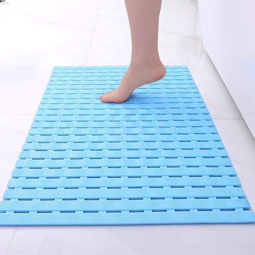 easyBee Shower Mat 27.5"x15.7", Bathtub Mat Non-Slip Bath Mat, Bathing Mat for Tub, Machine Washable, Anti-Slip Shower Liner (Blue) - color: Blue