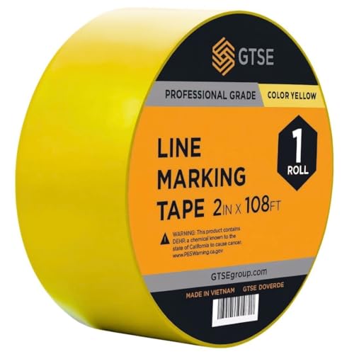 GTSE 2 inch x 108 ft Yellow PVC Vinyl Floor Tape, Safety Marking Tape, 6 mil Thick, Suitable for Dance Floors, Gyms, Warehouses, Sports Facilities - color: Yellow, size: 2" x 108 ft