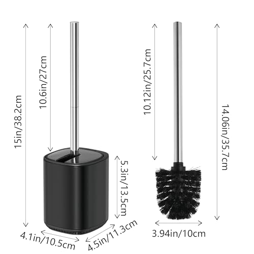 Toilet Brush and Holder Set Toilet Bowl Brush Stainless Steel Automatic Open lid Toilet Bowl Cleaner Brush Set Toilet Scrubber Kit Toilet Cleaning Brush for Bathroom - color: Black