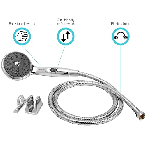 Dura Faucet DF-SA432K-CP RV Handheld Shower Wand Hose Kit (Chrome) | Eco on/off switch pauses flow to save water in tight showers. Fits standard RV shower hoses. - color: Chrome Polished, size: Wand & Hose Kit