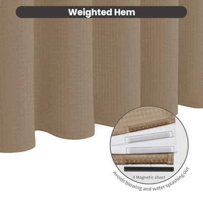 Inhousolu No Hook Shower Curtain with Removable Snap-in Liner, Waffle Weave 230 GSM Polyester, Weighted Hem, Water Repellent Washable, 72 x 72 Inch, Beige - color: Beige, size: 72"W x 72"L (Pack of 1)