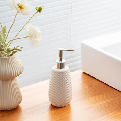 White Soap Dispenser,Wavy Design Ceramic Dispenser for Bathroom, Kitchen, Hand Soap, Dish Soap, Bathroom Countertop - color: White