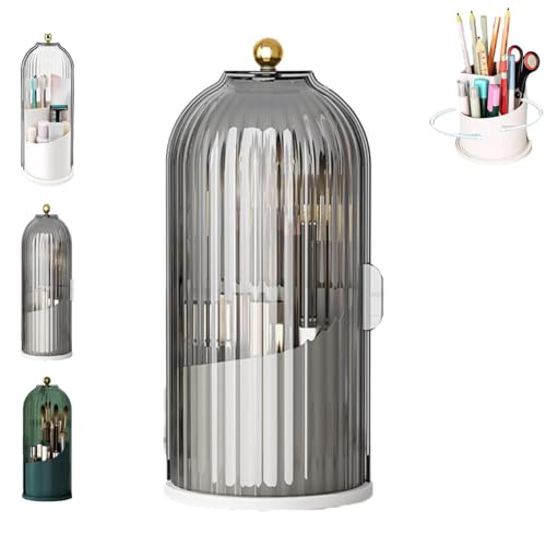 Concealed Toothbrush Holder, Makeup Brush Holder Organizer with Lid 360 Rotating Clear Dustproof for Dresser Tabletop Bathroom Countertop (Gray-C) - color: Gray-c
