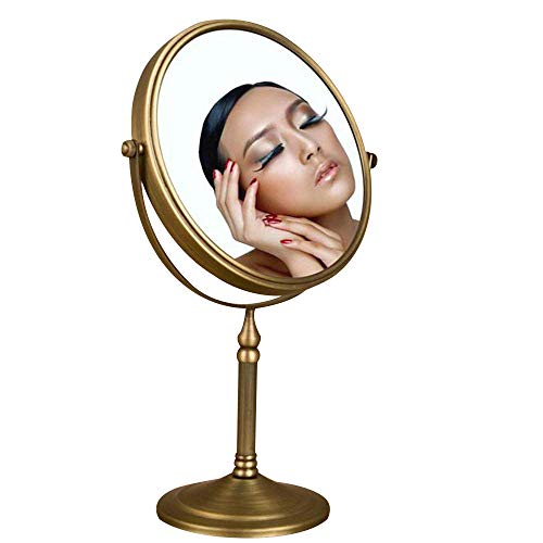 Leyden Antique Brass Makeup Mirror, 3X Magnifying Vanity Mirror Tabletop Double Side 7.8 Inch Bathroom Hardware Accessories