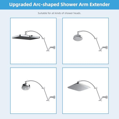 Hibbent All Metal 20'' Shower Head Extension Arm, Chrome | Solid Brass Adjustable Shower Arm with Lock Joint, Flexible Height & Angle, Universal Connection Shower Head Extender - color: Chrome, size: 20 Inch