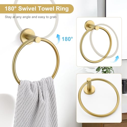 TQKAG 5 Piece Bathroom Accessories Set Brushed Gold Bathroom Hardware Set 23.6 Inch Bath Towel Bar Set SUS304 Stainless Steel Towel Rack Set - color: Brushed Gold, size: 5-Pieces Set