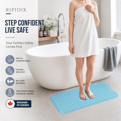 Bathtub Mat Non-Slip – 39" x 15.5" Extra Long Shower Mat with Suction Cups, BPA Free & Machine Washable, Textured Bath Mat for Tub, Ideal for Kids, Seniors & Pregnant Women, Clear Blue - color: Light Blue