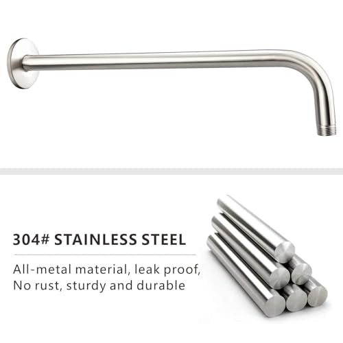 Voolan Shower Arm with Flange and Teflon Tape, Extension Shower Head Arm for Bathroom Fixed Shower Head, Solid Stainless Steel, Wall Mounted (20 Inch,Brushed Nickel) - color: Brushed Nickel, style: 20 Inch