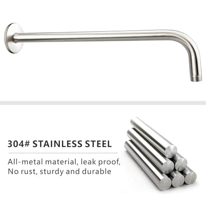 Voolan Shower Arm with Flange and Teflon Tape, Extension Shower Head Arm for Bathroom Fixed Shower Head, Solid Stainless Steel, Wall Mounted (20 Inch,Brushed Nickel) - color: Brushed Nickel, style: 20 Inch