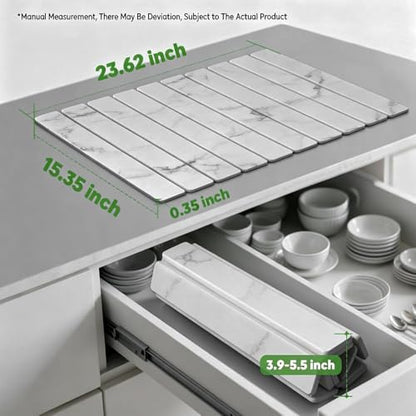 Stone Drying Mat for Kitchen Counter, Quick Diatomaceous Earth Mats for Dishes, 24"L x 16" W Super Absorbent Fast-Drying Collapsible Countertop Stone Mat (Marble White, 24" x 16") - color: Marble White