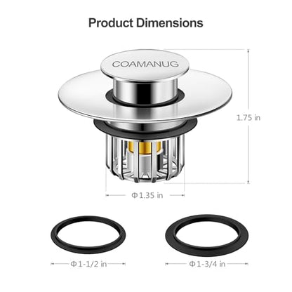 coamanug Bathtub Stopper | Shower Drain Hair Catcher, Pop-up Tub Stopper with Strainer | Bathroom Drain Plug | Drain Protector for 1-1/2 to 1-3/4"" Bath Drain Hole - color: Silver
