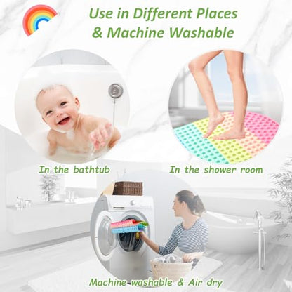 Pop It Bath Mat for Kids – Silicone Push Pop Sensory Toy, CPC Certified Non-Slip Rainbow Bathtub Mat with Suction Cups, Calming Stress Relief for Toddlers (27"x15") - color: 27x15"-rainbow