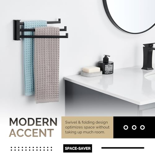Angle Simple Kitchen Towel Rack, Swivel 3 Bars, Matte Black, 9.84" | SUS304 Stainless Steel Hand Towel Holder for Bathroom Laundry Wall, Foldable Arms Washcloth Hanger, Screws Mounted - color: Matte Black