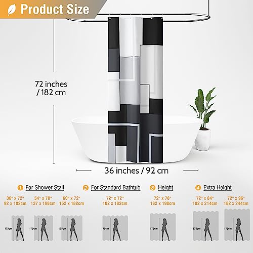 36 x 72 Modern Geometric Waterproof Fabric Shower Curtain Set, Black | Small Size, Premium Polyester, Weighted Hem, 6 Plastic Hook, Vibrant Color, Wrinkle-resistant, Quick-Dry, Machine Washable - color: Black, size: 36"W x 72"L (Pack of 1)