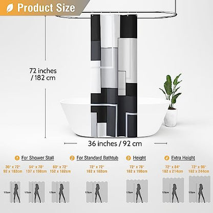 36 x 72 Modern Geometric Waterproof Fabric Shower Curtain Set, Black | Small Size, Premium Polyester, Weighted Hem, 6 Plastic Hook, Vibrant Color, Wrinkle-resistant, Quick-Dry, Machine Washable - color: Black, size: 36"W x 72"L (Pack of 1)